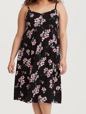 torrid Black Slip Midi Dress with Pink Floral Print